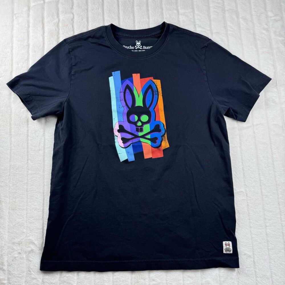Psycho Bunny Graphic T-Shirt Men 4 Small Black Pima Cotton Crewneck Short Sleeve